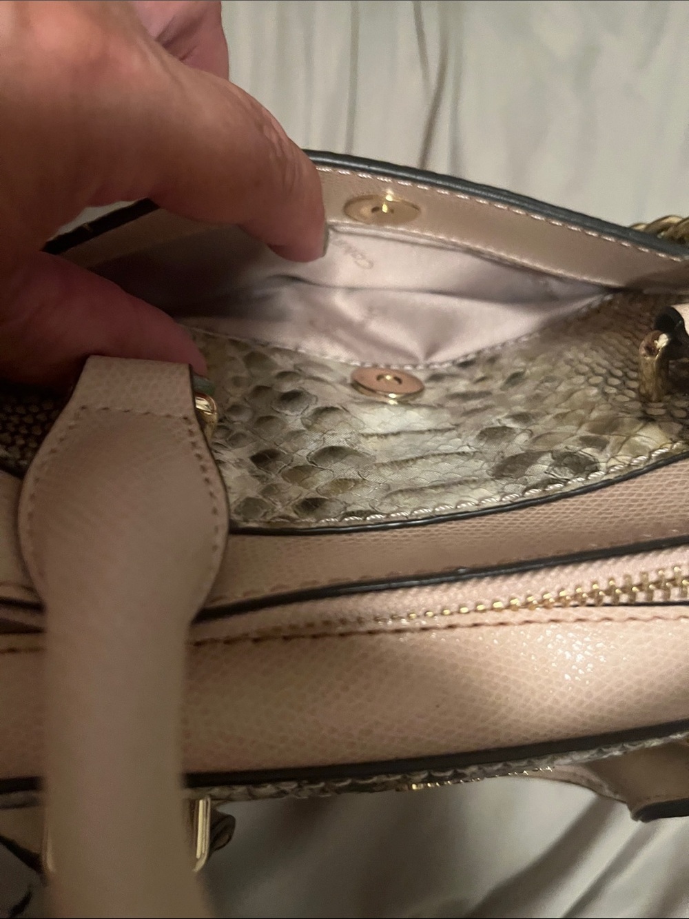 Calvin Klein Blush Beige Python-Print Satchel - Picture 9 of 13